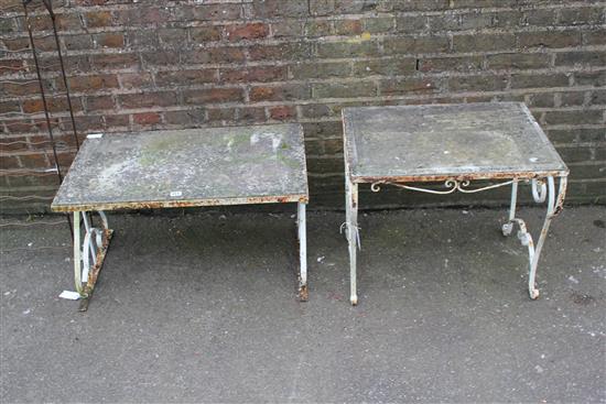 2 wrought iron marble topped tables(-)